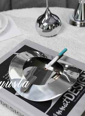 意式简约不锈钢雪茄烟灰缸客厅茶几茶室办公室酒店民宿摆件装饰品