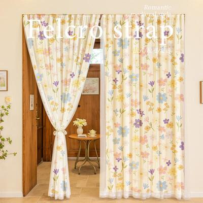 印花魔术贴柜帘卡通儿童房布艺门帘隔断帘半帘厕所卧室免打孔帘子