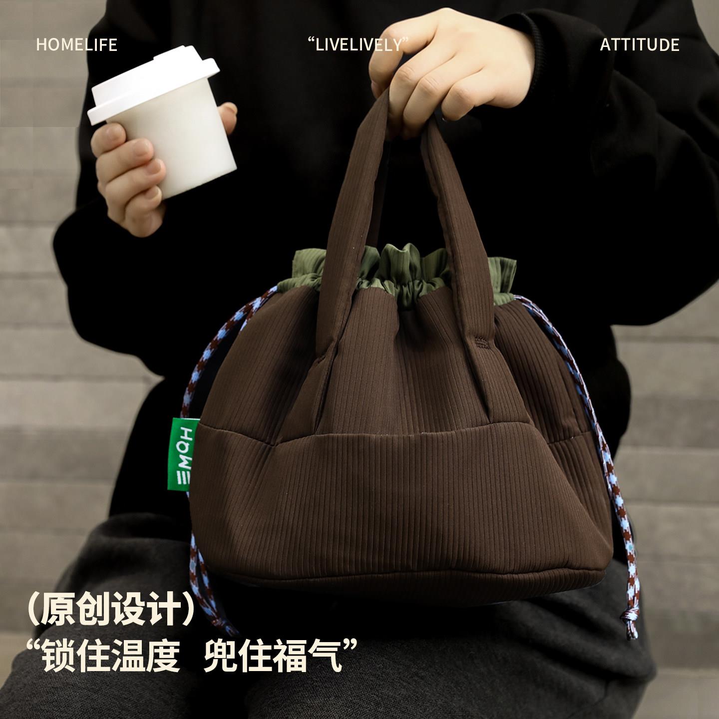 三层加厚保温饭盒袋抽绳便当包大容量手提学生上班带饭防泼水便捷