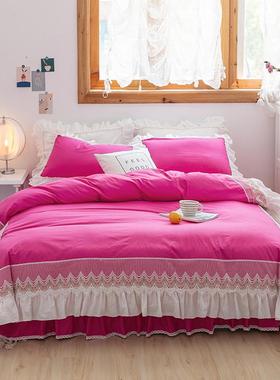 正品in少s网公主风荷叶红.边白色四件套纯棉全棉女心蕾丝18m床裙