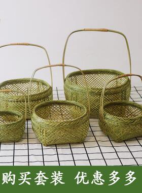 手工竹编编织水果手提篮汉服鸡蛋篮手提花篮拍照插花跳舞道具镂空