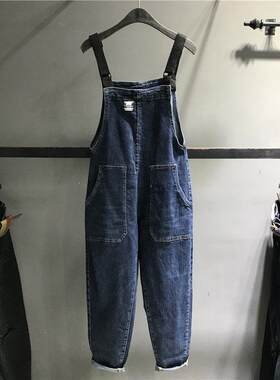 香港2026春秋新款小个子牛仔抱婴袋裤女韩版宽松显瘦哈伦连身裤长