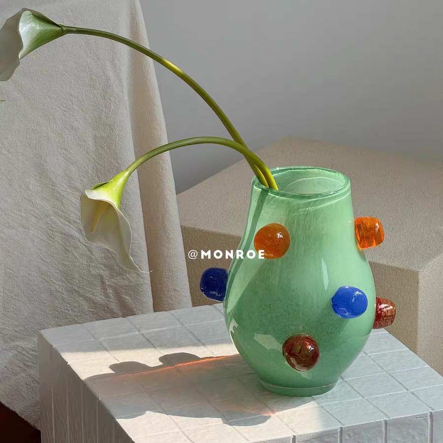 创意 彩色插花玻璃客厅桌面家装奢高品质养花瓶斑点轻批发水