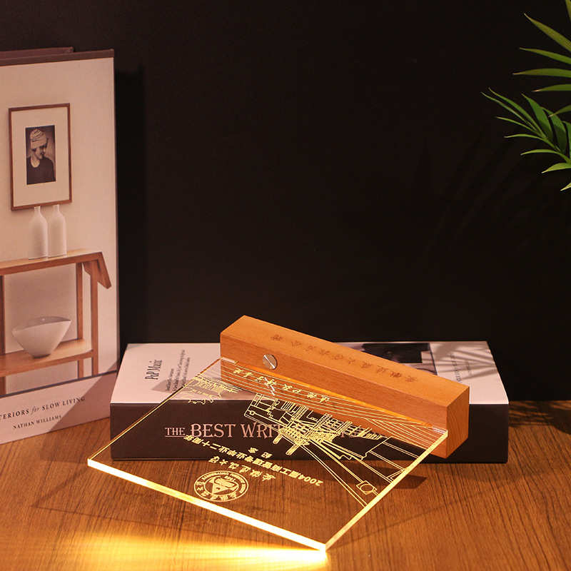 创意文创校庆纪念礼品亚克力小夜灯企业周年伴手礼定制实木小夜灯