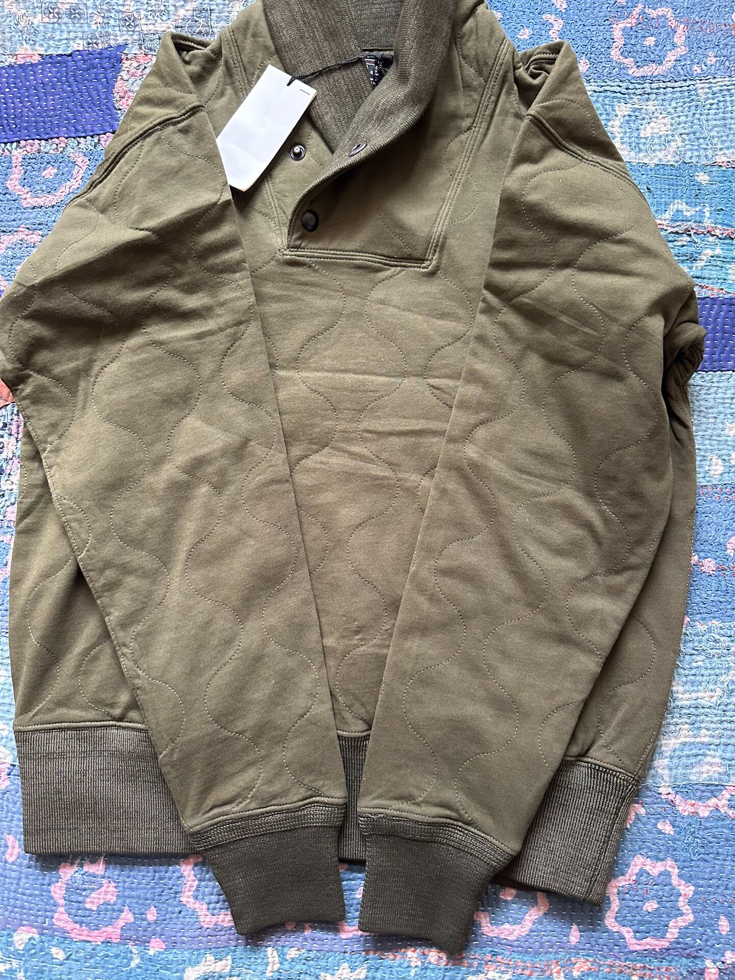 RRL Olive Green Shawl Collar Sweater — detail
