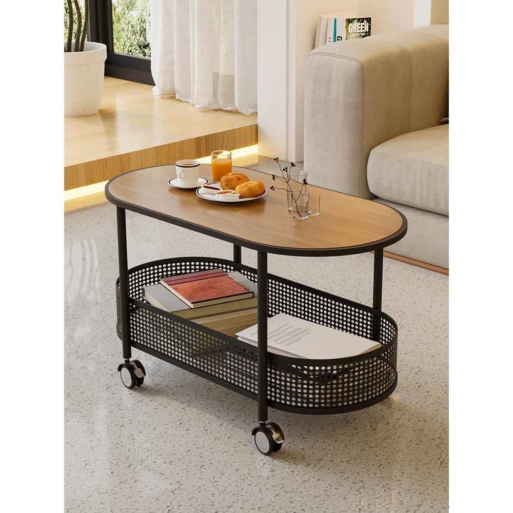 创意中古沙发边几可移动茶几小推车网红岩板小桌子客厅家用置物架