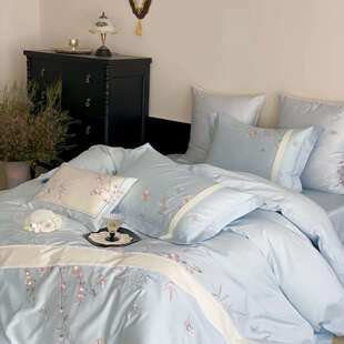 简约刺绣长绒棉床单四件套纯棉绣花被套全棉裸睡四季 床上用品4 款