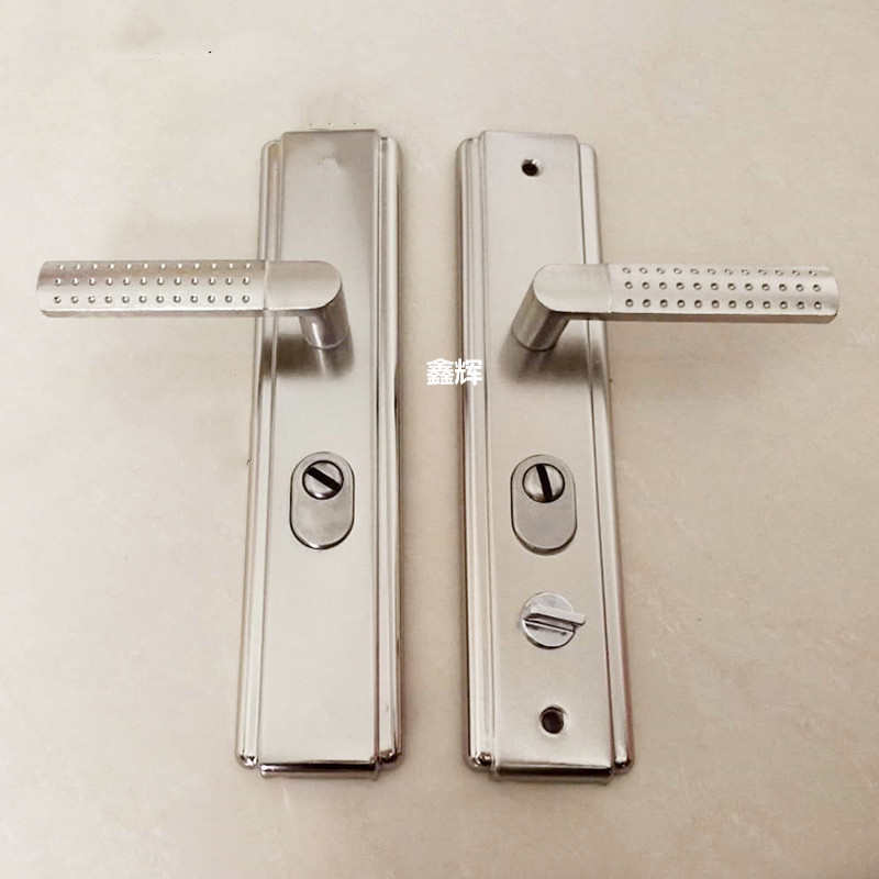 防盗门锁 门拉手大门把手家用型锁具实心执手 室外门锁通用型白金