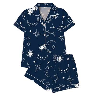 Teen Boys Labyrinth Cartoon Print Pajama Set Two Button Up