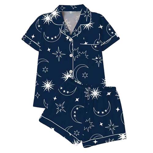 Teen Boys Labyrinth Cartoon Print Pajama Set Two Button Up