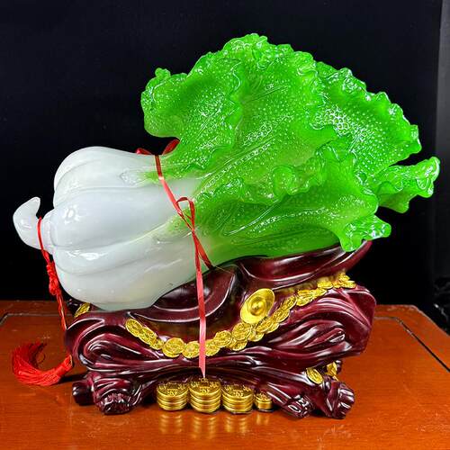 玉白菜招IPL财进礼宝大号客件厅酒柜店铺金蟾风水摆工艺装饰品开
