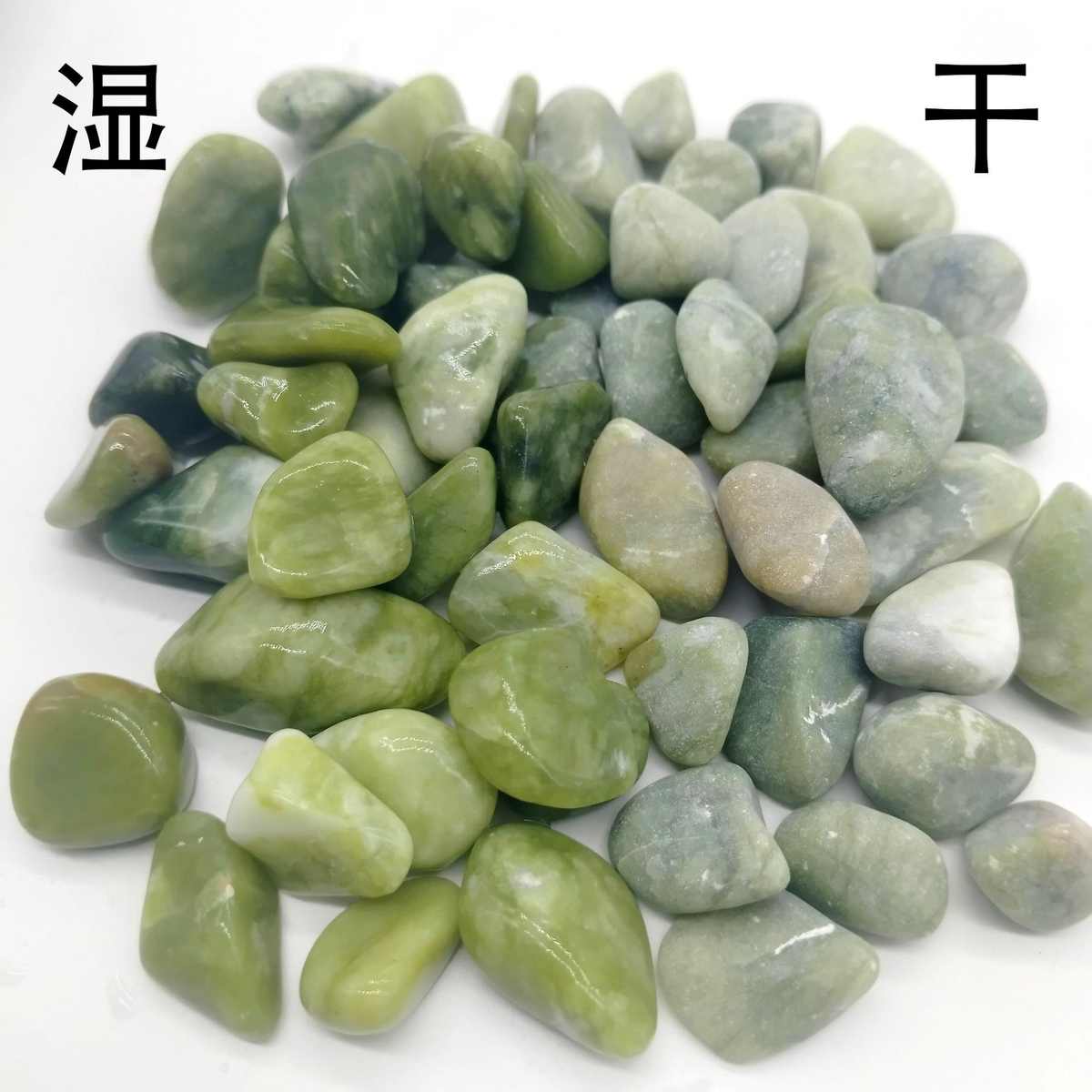 丹东绿玉石颗粒抛光打磨水磨鹅卵石绿色水磨石子透水砖用鹅卵石