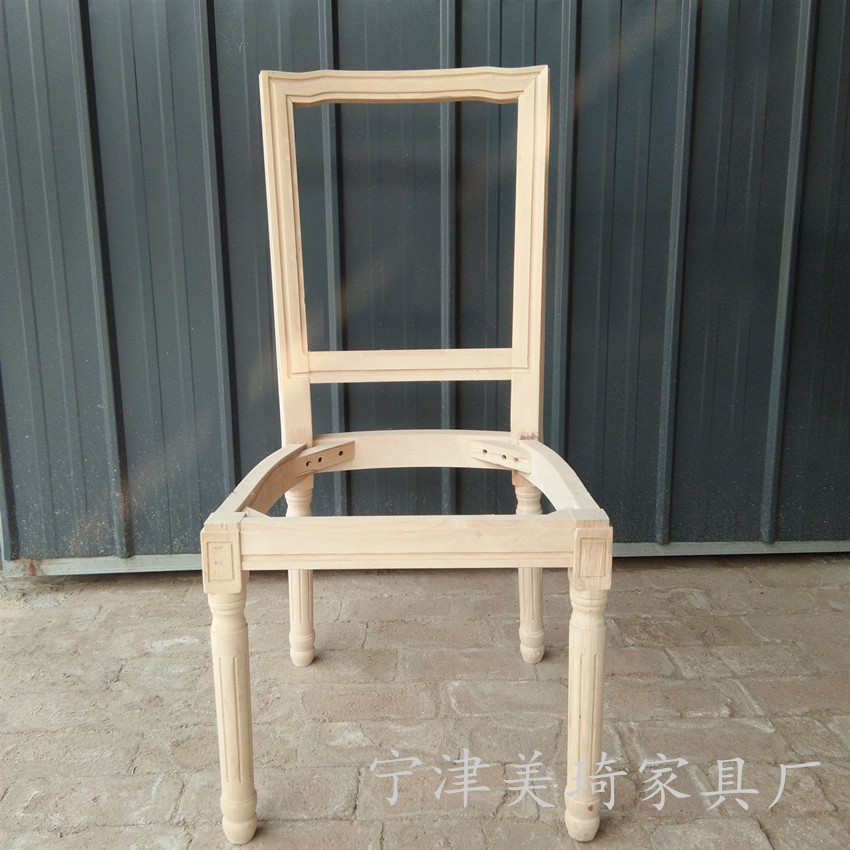 批发美式乡村复古实木椅子白茬酒店餐椅方背椅桦木白胚白茬家具