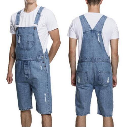 Men's denim ripped shorts jumpsuit overalls