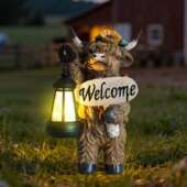 跨境树脂提灯高地牛太阳能户外灯雕像摆件花园别墅造景雕塑小夜灯