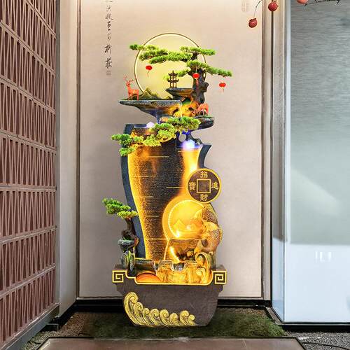创意装饰滴水景观循环水客厅电视柜落地流水喷泉生财摆件新中式