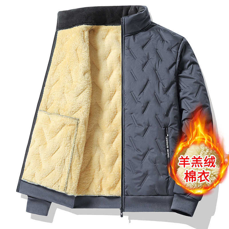 羊羔绒棉衣外套男士冬季加绒加厚棉服保暖宽松立领夹克爸爸装棉袄