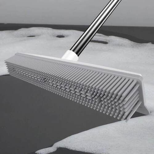 Rubber Broom Carpet Rake with Squeegee Long Handle for Pet H
