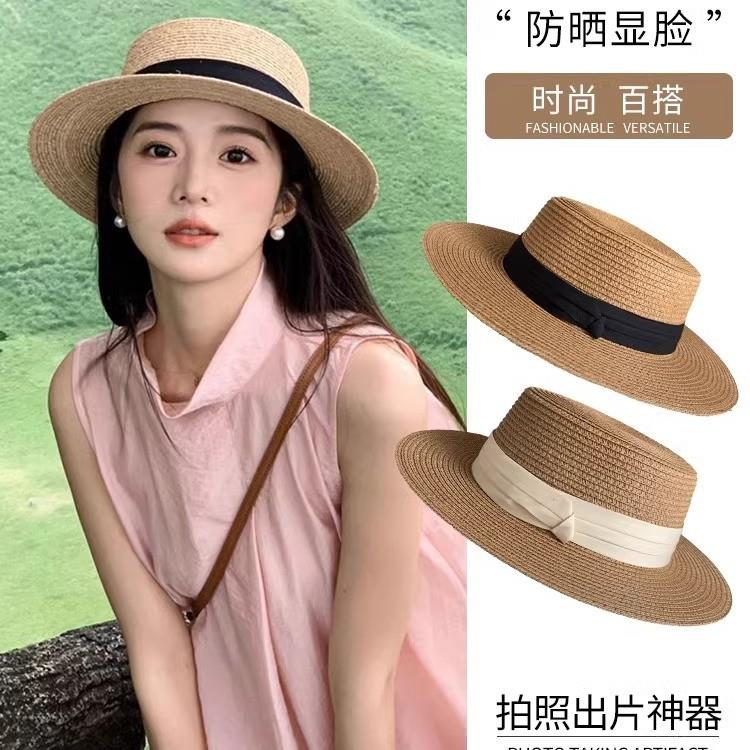 平顶草帽女大头围平檐海边沙滩度假礼帽头部防护用品