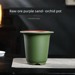 紫泥花盆兰花花盆陶瓷托盘紫泥花盆春竹剑汉吊兰草兰花专用花盆