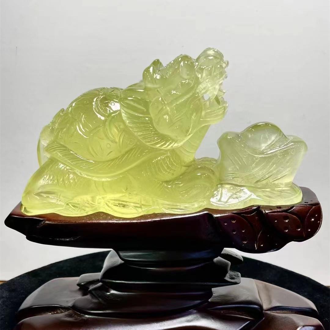 天然黄水晶雕刻龙龟元宝钱貔貅摆件居家摆件 黄水晶貔貅原石摆件