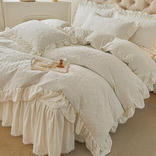 A类水洗棉床裙式花边床罩单件夹棉床单带裙边床垫保护套三四件套