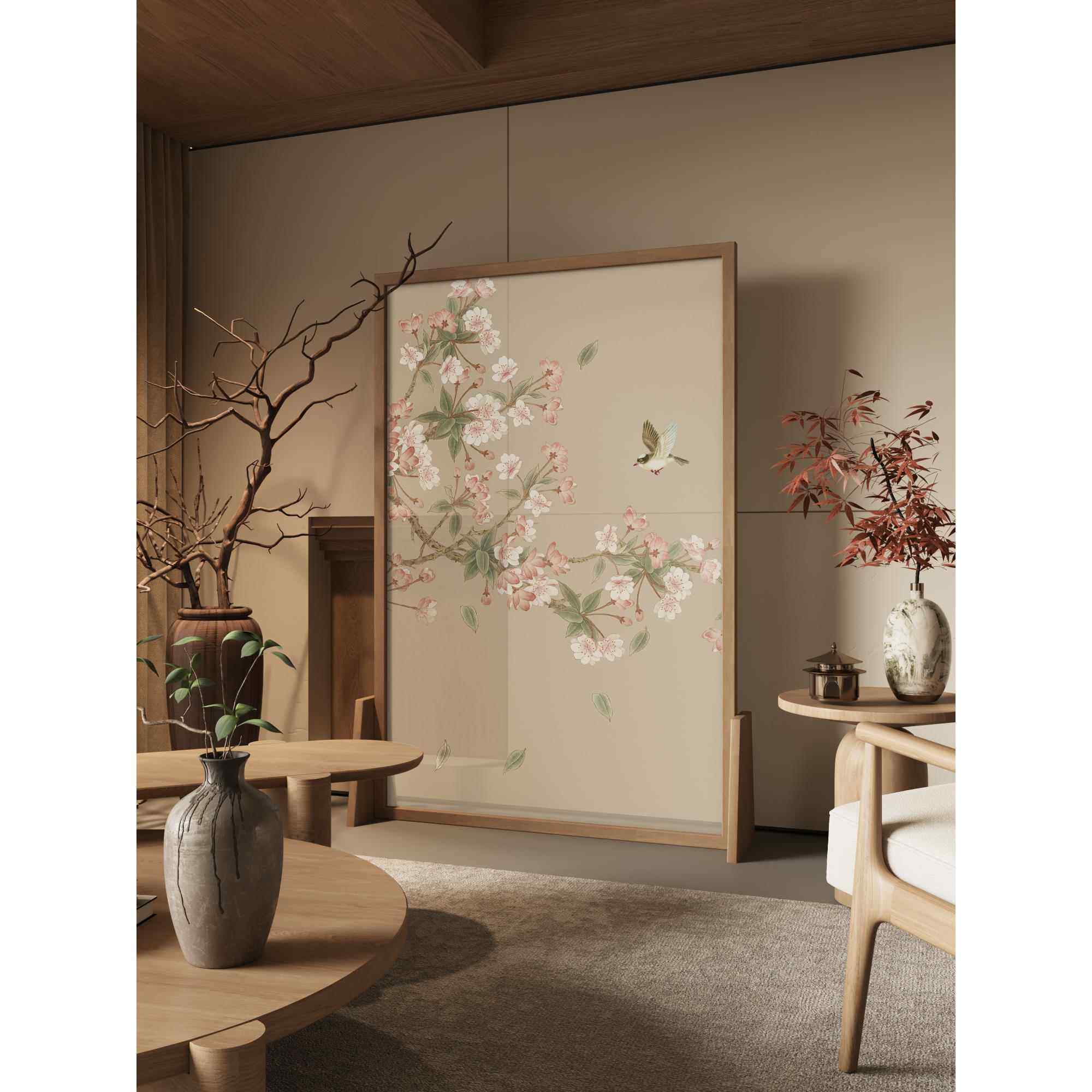 中式实木屏风隔断客厅简约现代花鸟民宿酒店进门家用遮挡移动座屏