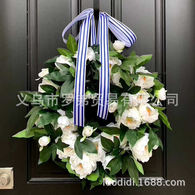 门上新品春天装饰品牡丹场景花环门挂饰挂挂壁居家花环