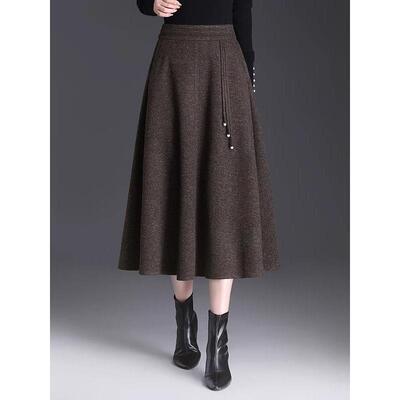 毛呢a字裙有袋半身裙中长款女秋款2025年新款垂感冬裙休闲摆裙子