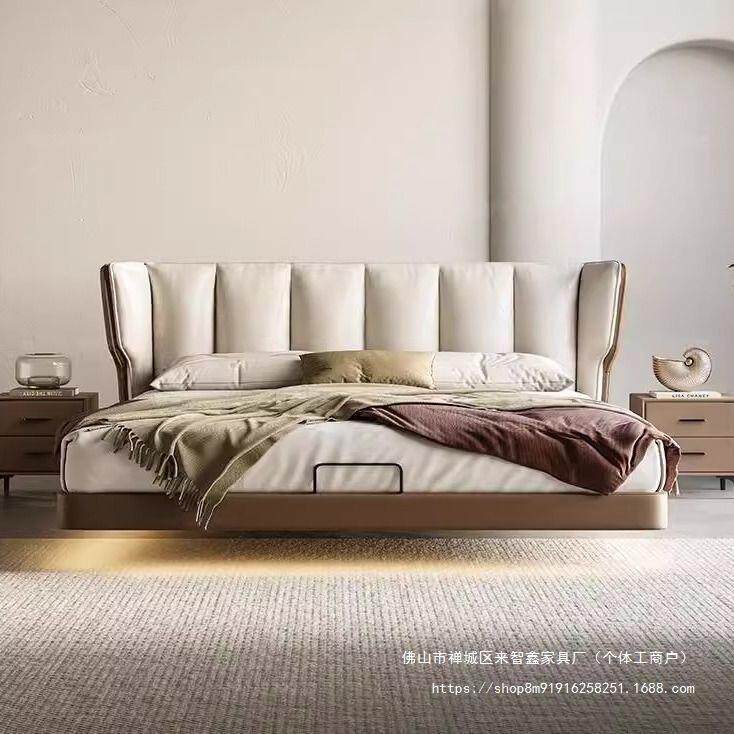 新款意式悬浮床极简真皮床现代简约双人大床主卧大床轻奢双人婚床