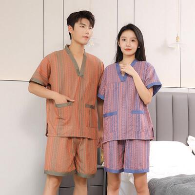 女大码宽松汗蒸服情侣套装男采耳浴服家居睡衣桑拿服棉质透气短袖