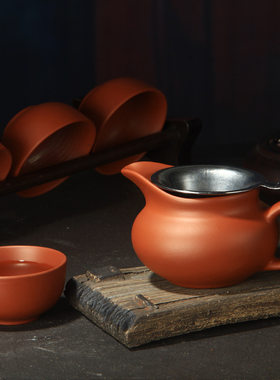 紫砂茶漏 紫砂朱泥公道杯茶海分茶器漏杯紫砂壶茶道杯小号套装