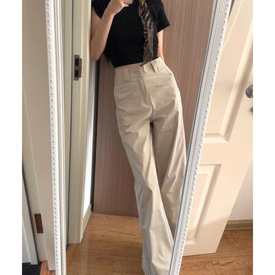 175高个子加长美式直筒阔腿卡其工装裤女夏季高腰显瘦休闲西装裤