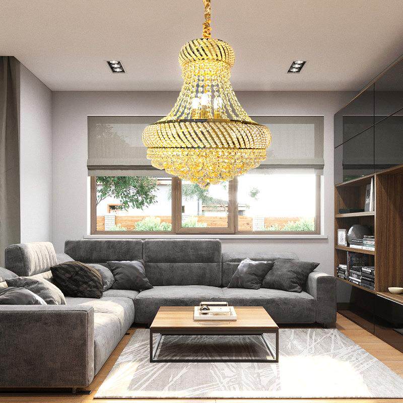 后现代客厅卧室水晶吊灯轻奢现代风新款简约创意灯罩水晶灯具