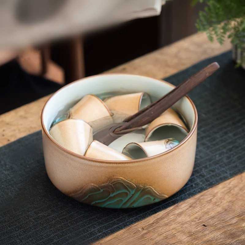 窑变陶瓷茶洗大号茶海创意茶水渣缸功夫茶具杯洗笔洗水盂茶道配件
