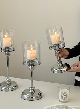 ins覆古高级蜡烛烛台桌面装饰摆饰欧式香薰烛光玻璃罩新年装饰品