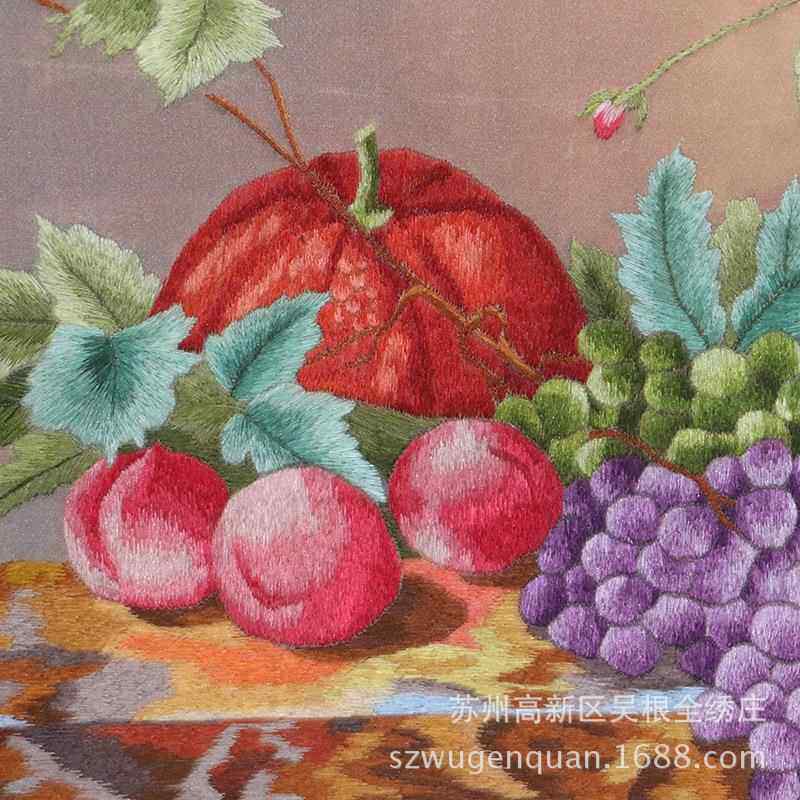 手工苏绣静物花瓶绣片客厅书房现代装饰画苏州刺绣软裱画自行装框