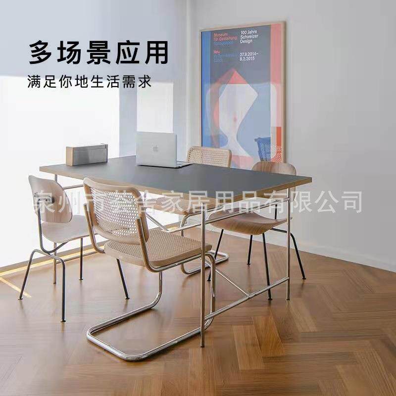 厂家直销不锈钢腿工业风会议长桌实木台式电脑桌办公桌写字台书桌