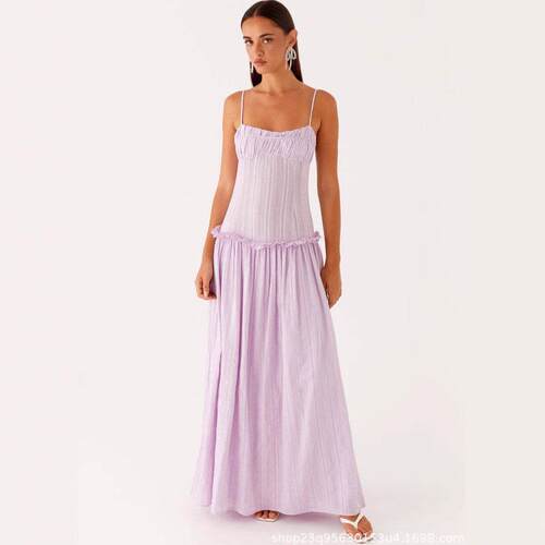 Women Spaghetti Strap Maxi Dress Smocked Drop Waist Long