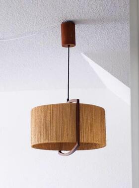 侘寂风手作藤编黄铜中复古实木客餐厅卧室床头北欧简约工作室吊灯