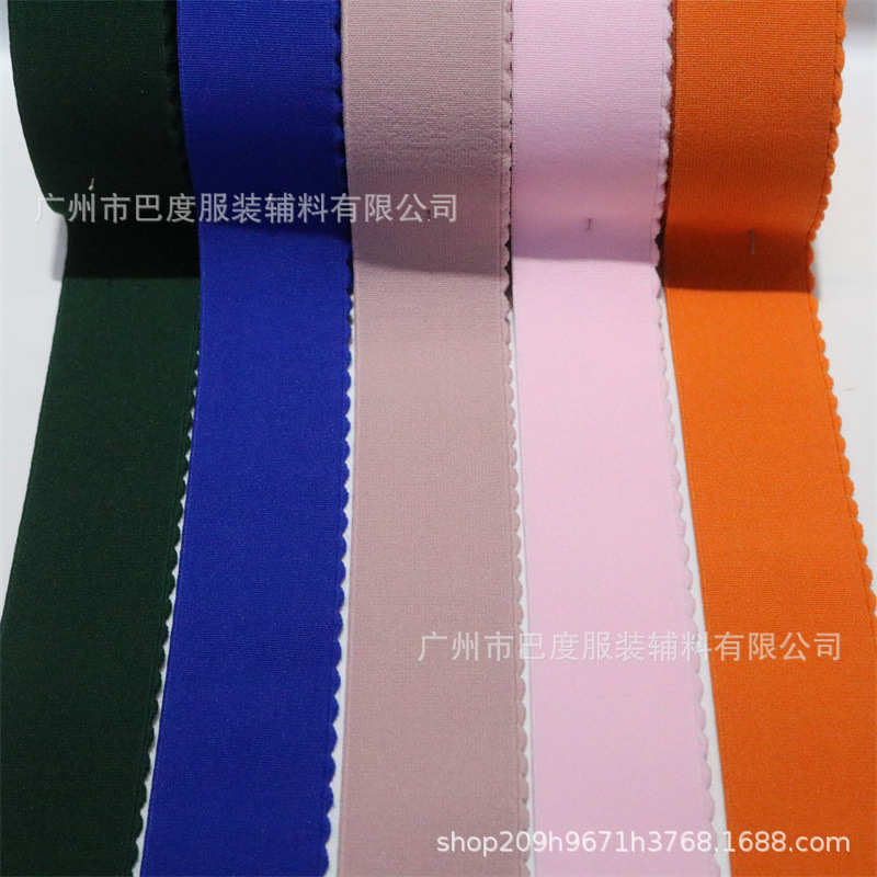 厂家现货彩色无梭涤纶加密月牙仿尼龙松紧带服装辅料橡筋颜色定染