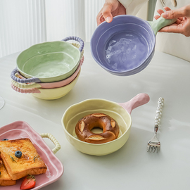 陶瓷手柄碗家用高颜值烤碗带把手泡面碗，水果沙拉早餐燕麦片酸奶碗
