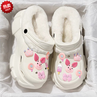 加绒鞋女冬2026新款内胆可拆卸厚底增高办公室棉拖鞋冬季外穿