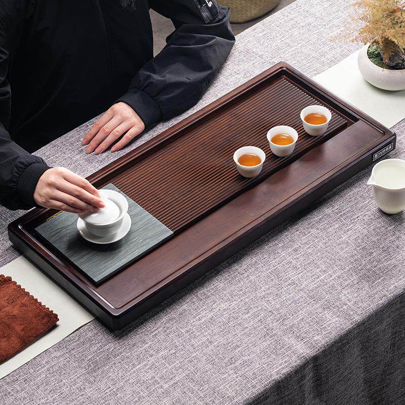 九竹茶盘 重竹茶盘排水茶台乌金石茶海家用托盘楠竹整块功夫茶具