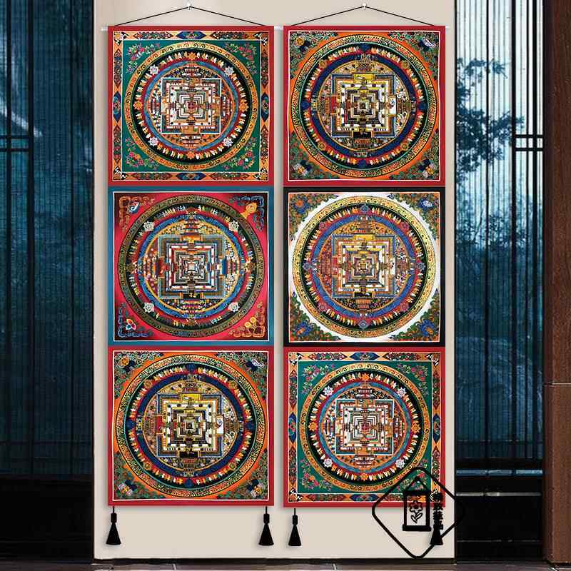 时轮金刚坛城佛像唐卡西藏壁画装饰招财风水中堂画玄关布艺挂画