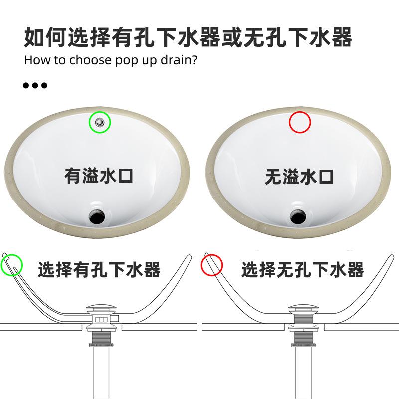 新款直销铜大盖弹跳下水器金色面盆下水配件去水器脸盆排水器弹跳