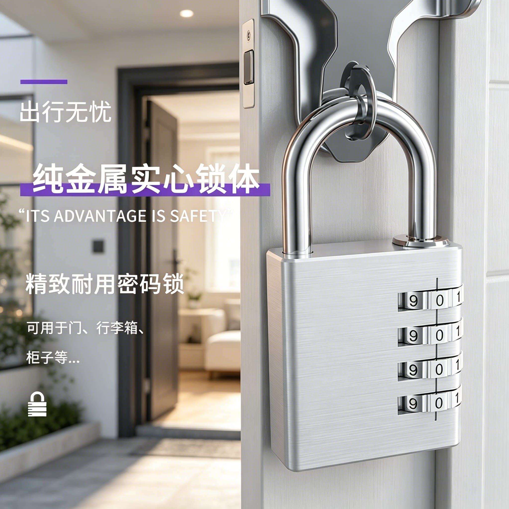 黄铜密码挂锁锁收纳柜钥外防水防锈门锁户防盗小号匙锁行李箱密码