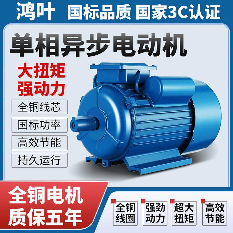 国标单相电动机家用220V大功率1.5/2.2/3.0/5.5小型全铜两相电机
