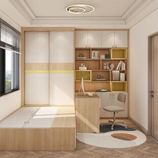 适用皮阿诺日式 原木风榻榻米床衣柜一体整体卧室全屋儿童房间