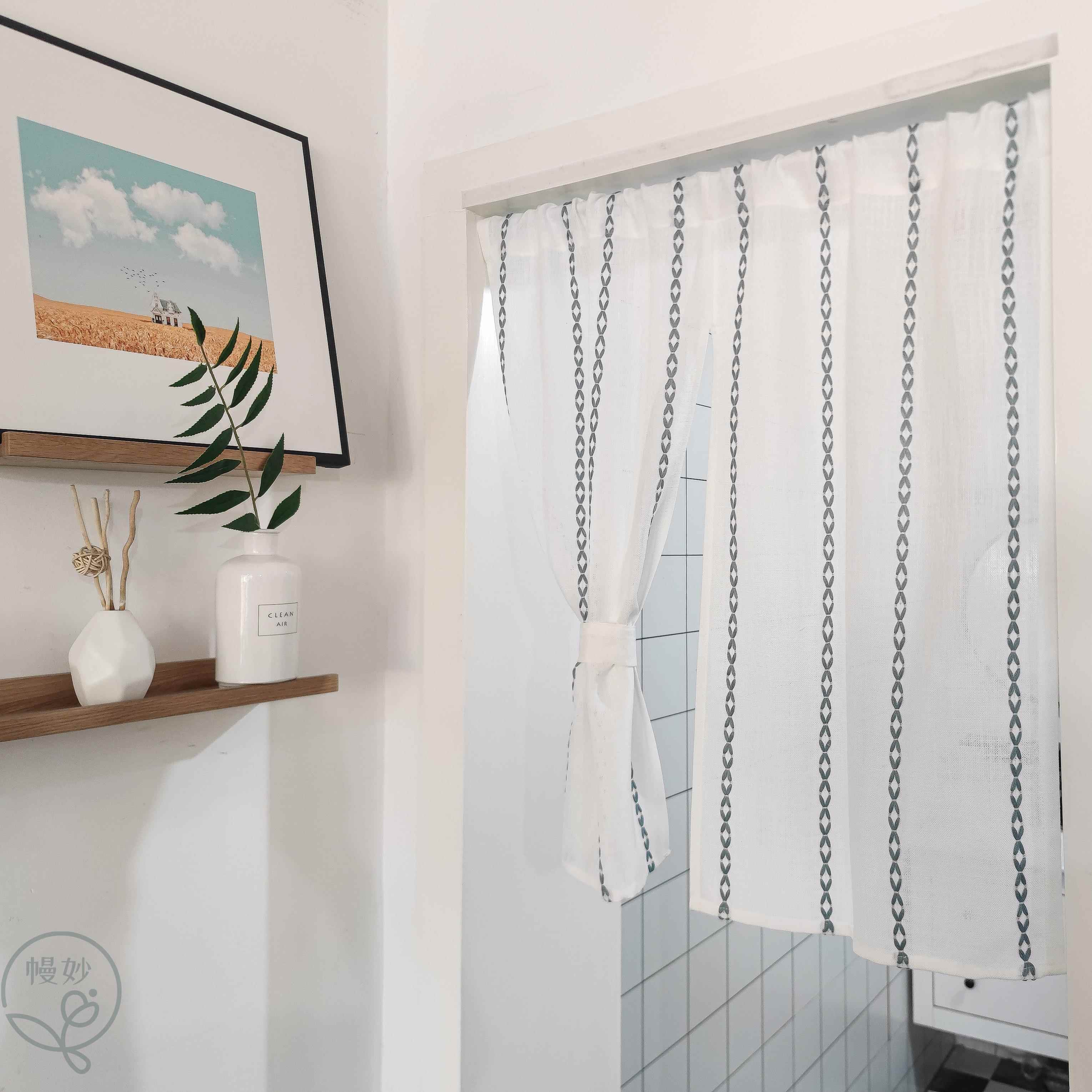 日式门帘条纹简约透气麻隔断遮丑帘半帘厨房短帘柜帘洗衣机帘定制